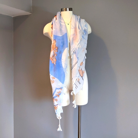 3/15✨ Cherry Blossom Blue Pink White Tassel Scarf - Picture 4 of 7